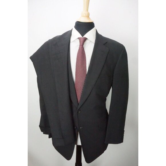 Paul Stuart Stuart II Dark Gray 100% Wool 2 Pc Suit Jacket Pants 42 semi long - Picture 4 of 12